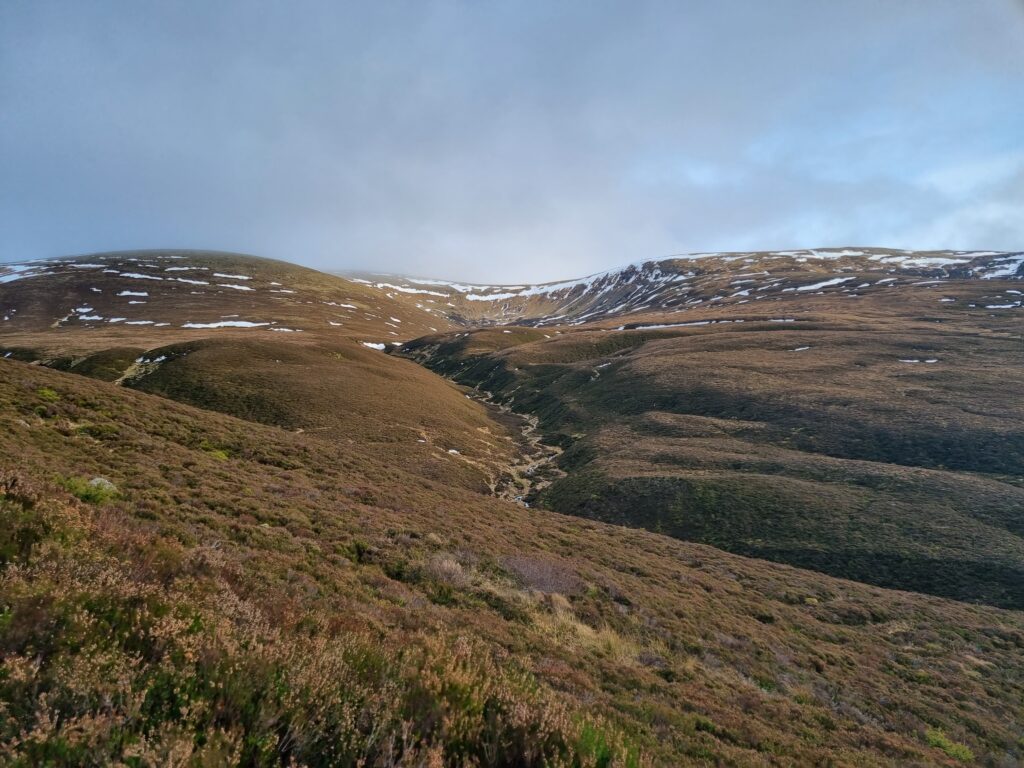 Evening light over the corrie of the hill Mullach Clach a'Bhlair, Cairngorms