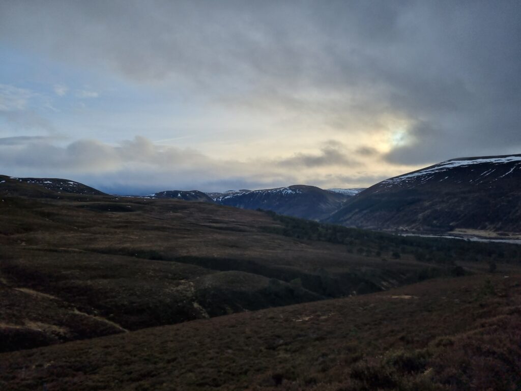 Evening sun over the hills of Glen Feshie, Cairngorms